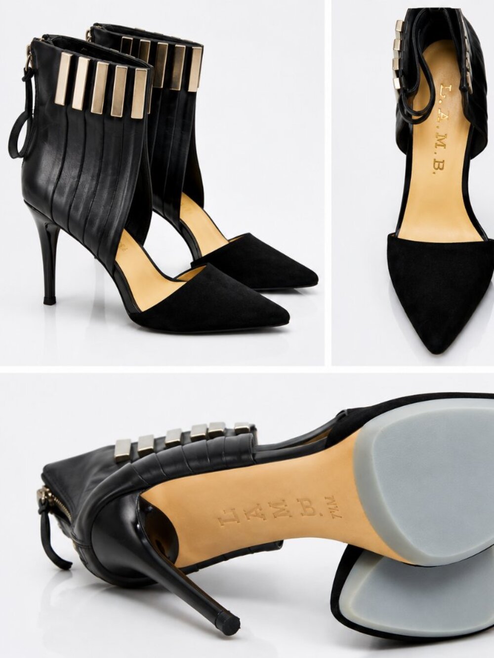 L.A.M.B. Black Leather Pointed Toe Stiletto Heels Size 7.5 New